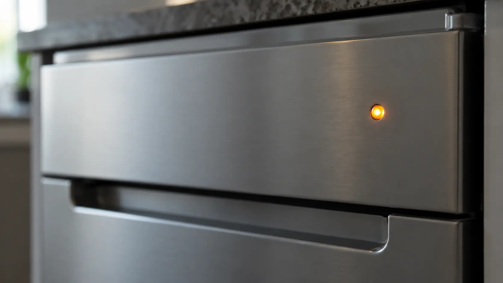 Close on a single lit light on a blank new appliance panel.